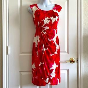 Maggy London Bright Hot Pink Floral Drape Front Dress Size 4
